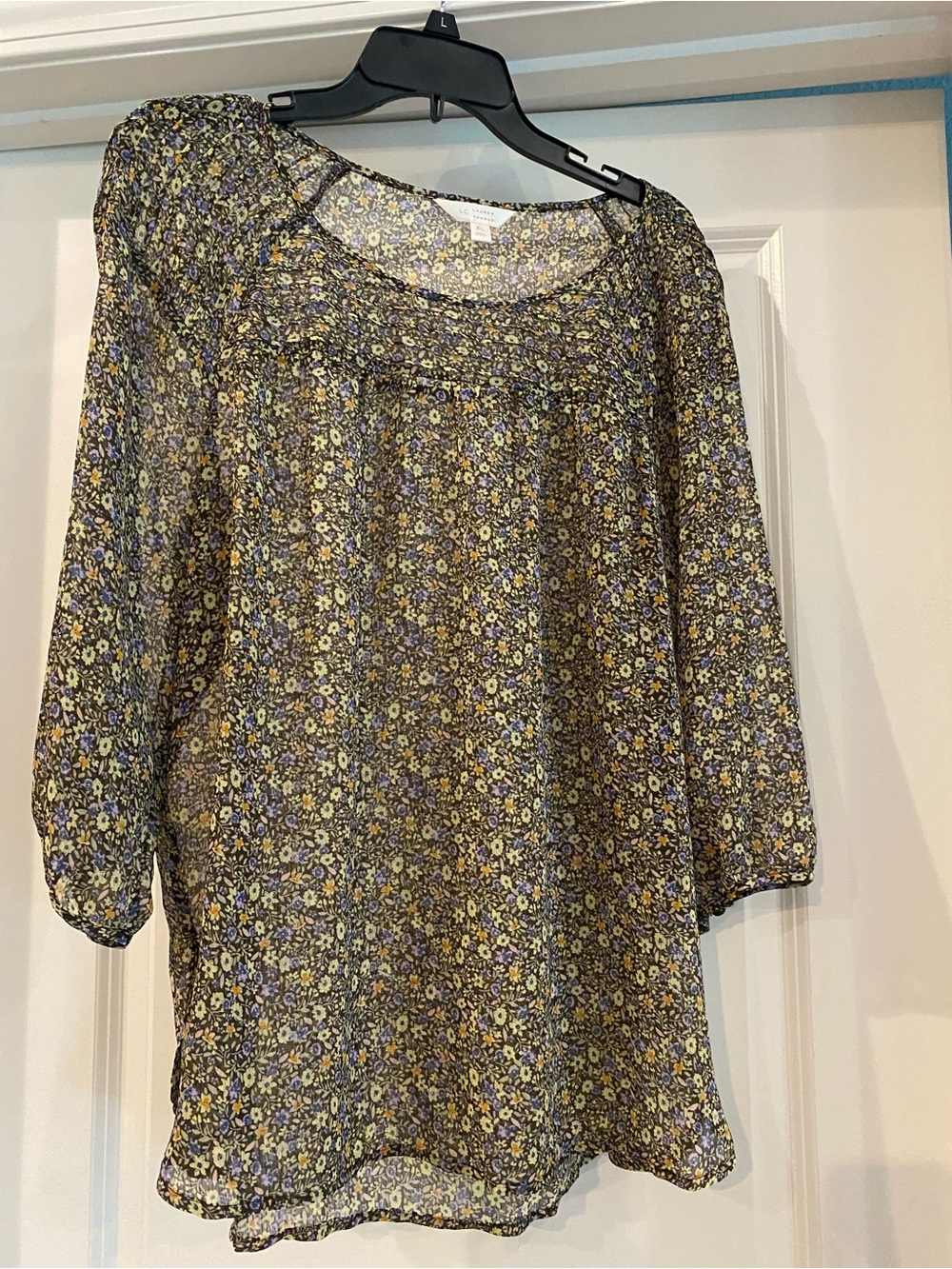 Lauren Conrad Sheer Floral Peasant Blouse - Yellow & Blue